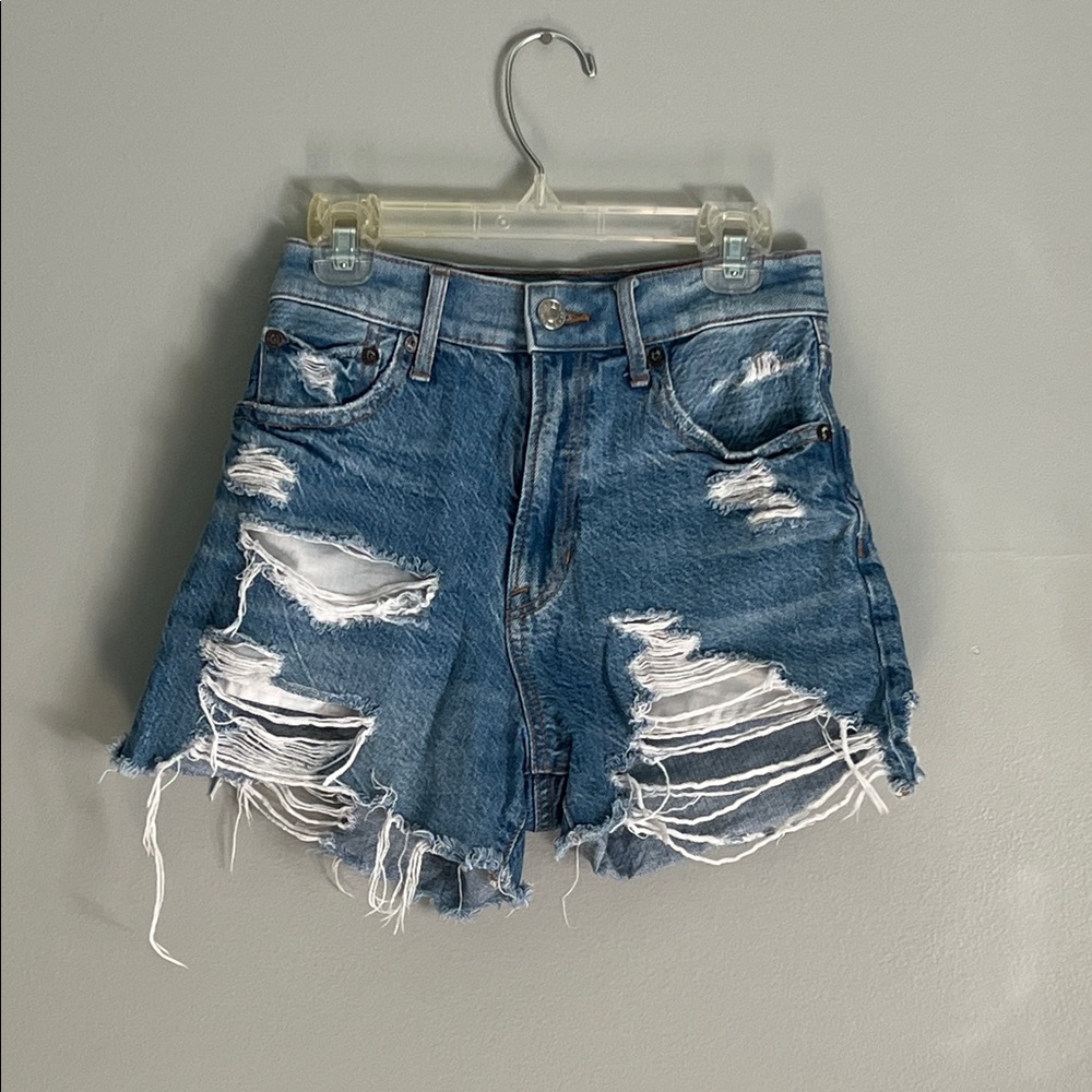 American Eagle Outfitters Blue Distressed Jean Shorts